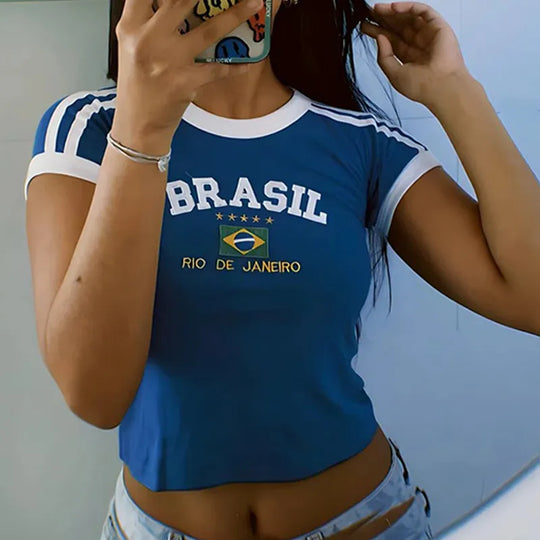 Eliza – Crop-Shirt im Blue Brasil Design