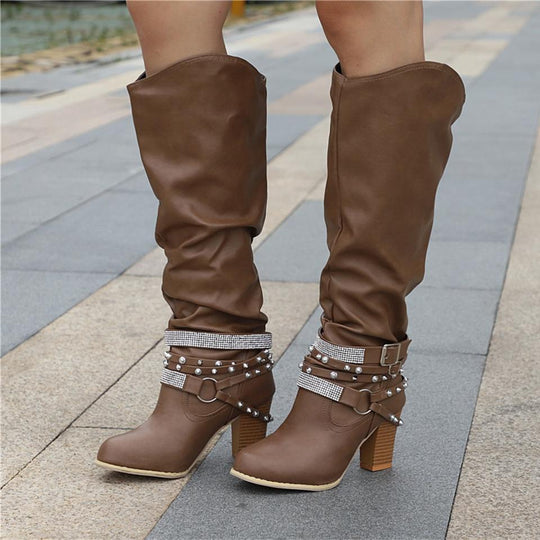 Lorainne - Elegante Lederstiefel mit Blockabsatz