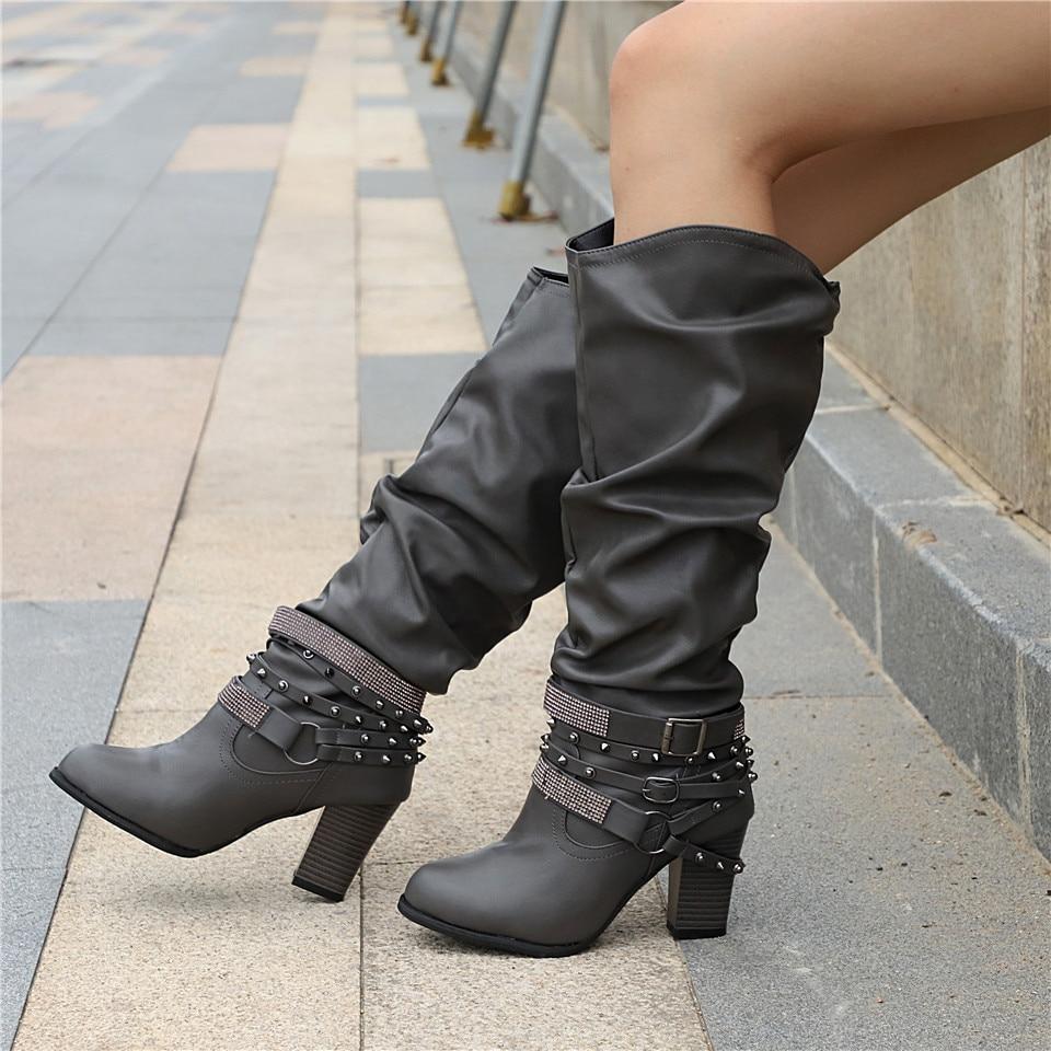 Lorainne - Elegante Lederstiefel mit Blockabsatz