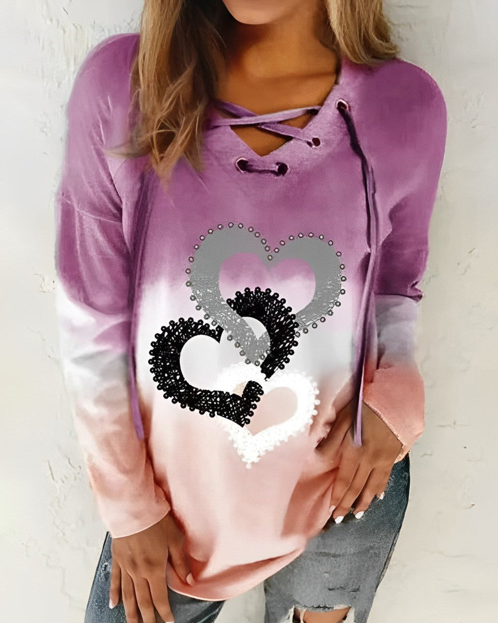 Misti - Trendiger Pullover mit Print und Kordelzug