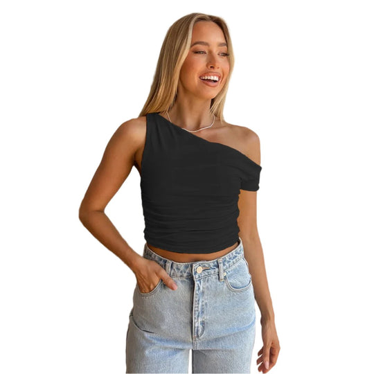 Alva - Asymmetrisches Crop-Top mit Schulterfrei-Design