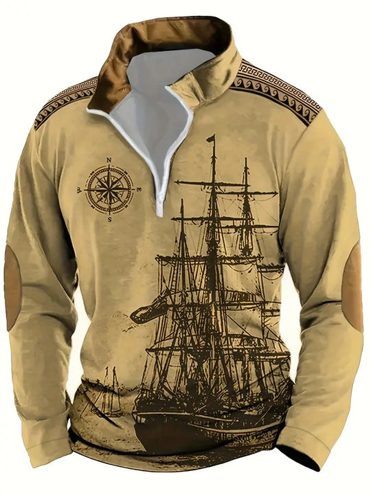 Will - Herren-Henley-Pullover mit Segelboot-Motiv