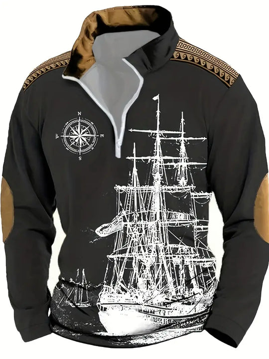 Will - Herren-Henley-Pullover mit Segelboot-Motiv