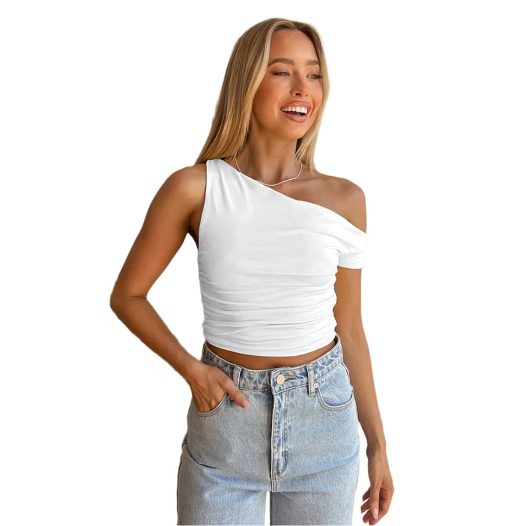 Alva - Asymmetrisches Crop-Top mit Schulterfrei-Design