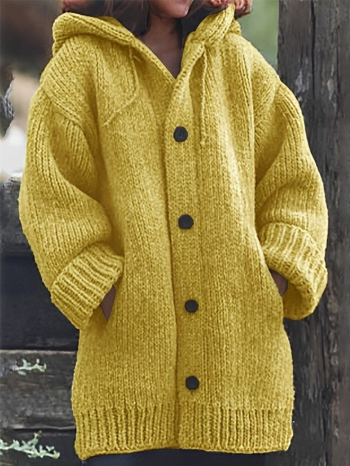 Lorine - Mittellange dicke Kapuzenstrickjacke