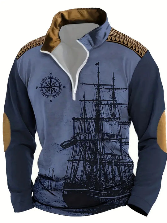 Will - Herren-Henley-Pullover mit Segelboot-Motiv