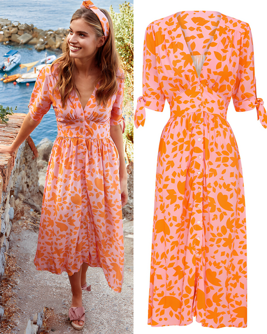 Serena - Elegantes Kleid mit orangefarbenem Muster