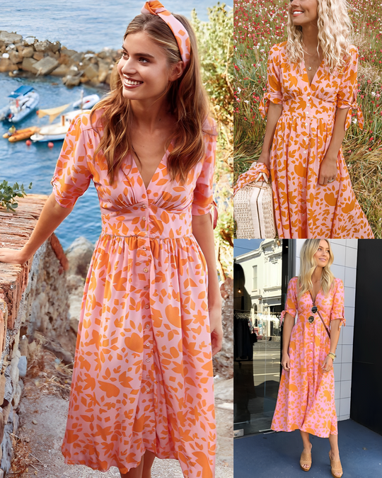 Serena - Elegantes Kleid mit orangefarbenem Muster