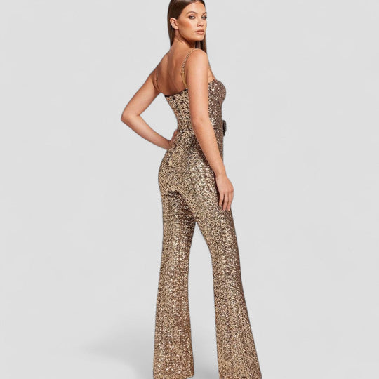 Ausgestellter Jumpsuit – Abendlicher Glamour mit luxuriösen Pailletten