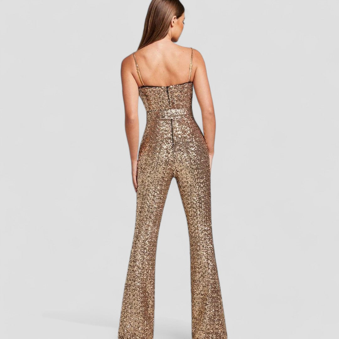 Ausgestellter Jumpsuit – Abendlicher Glamour mit luxuriösen Pailletten