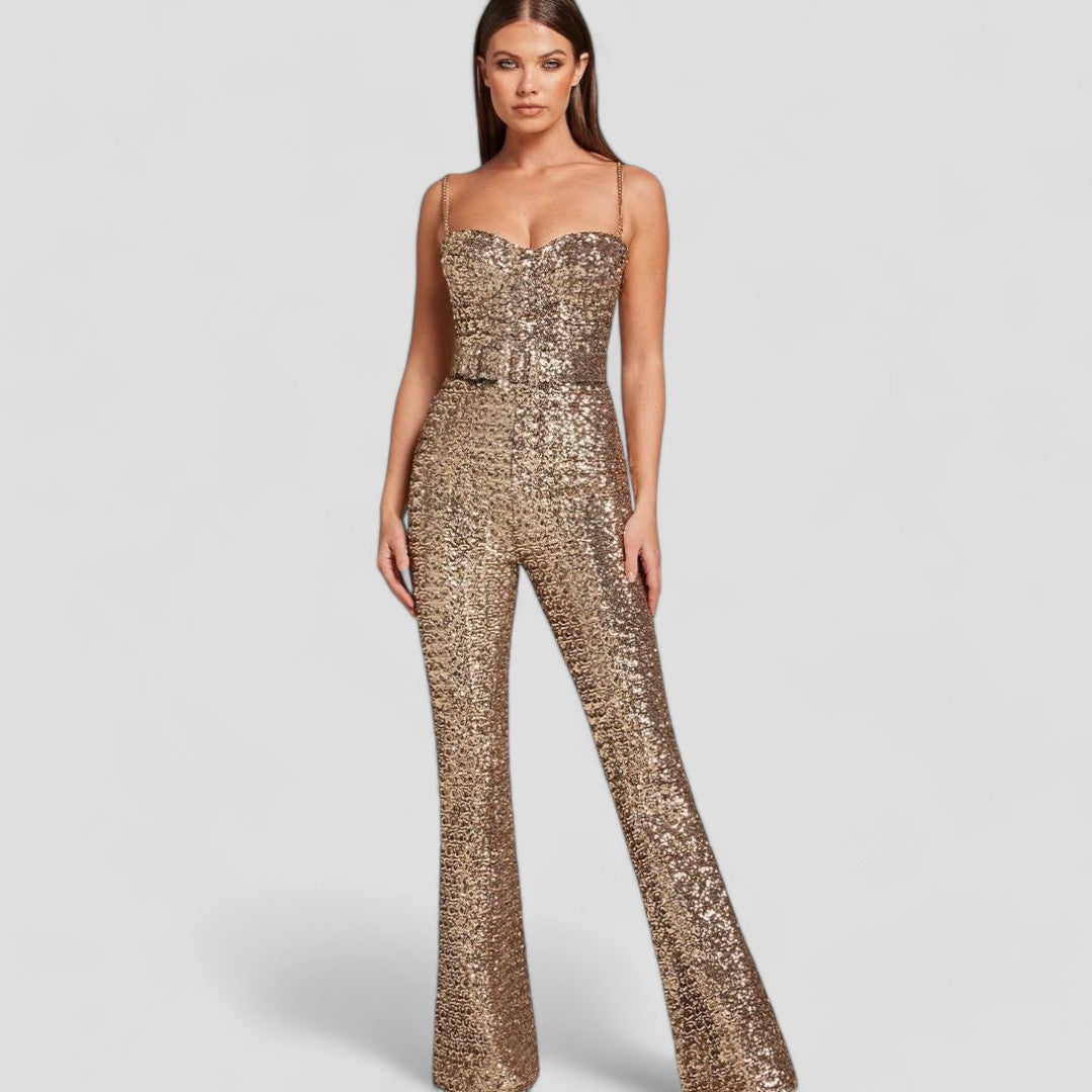 Ausgestellter Jumpsuit – Abendlicher Glamour mit luxuriösen Pailletten