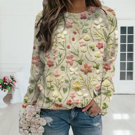 Tawnee - Bequemer Pullover mit Blumenstickerei