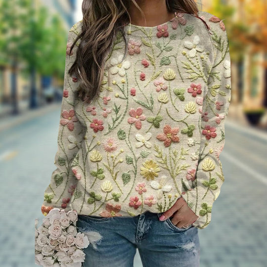 Tawnee - Bequemer Pullover mit Blumenstickerei