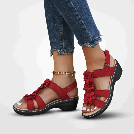 Monika - Damen Sommer Serie Blumen Plateau Sandalen