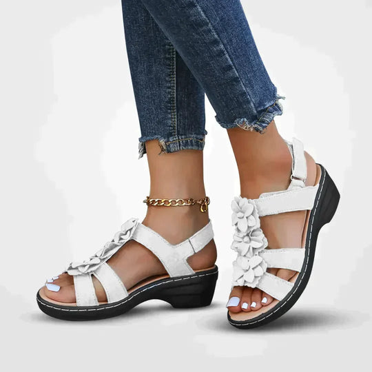 Monika - Damen Sommer Serie Blumen Plateau Sandalen