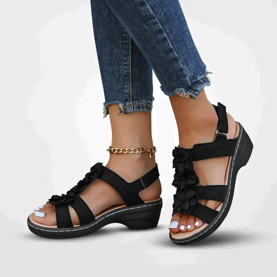 Monika - Damen Sommer Serie Blumen Plateau Sandalen