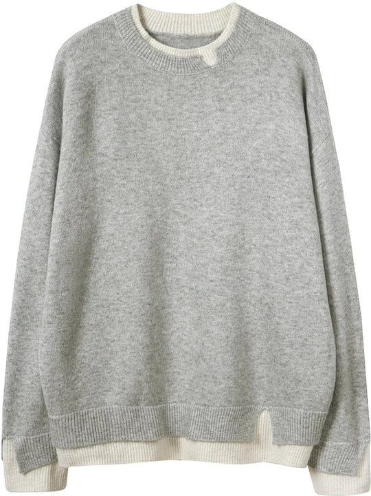 Yevgeniya - Damen-Pullover - Grau-Weiß