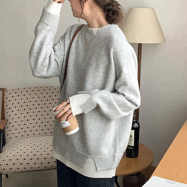 Yevgeniya - Damen-Pullover - Grau-Weiß