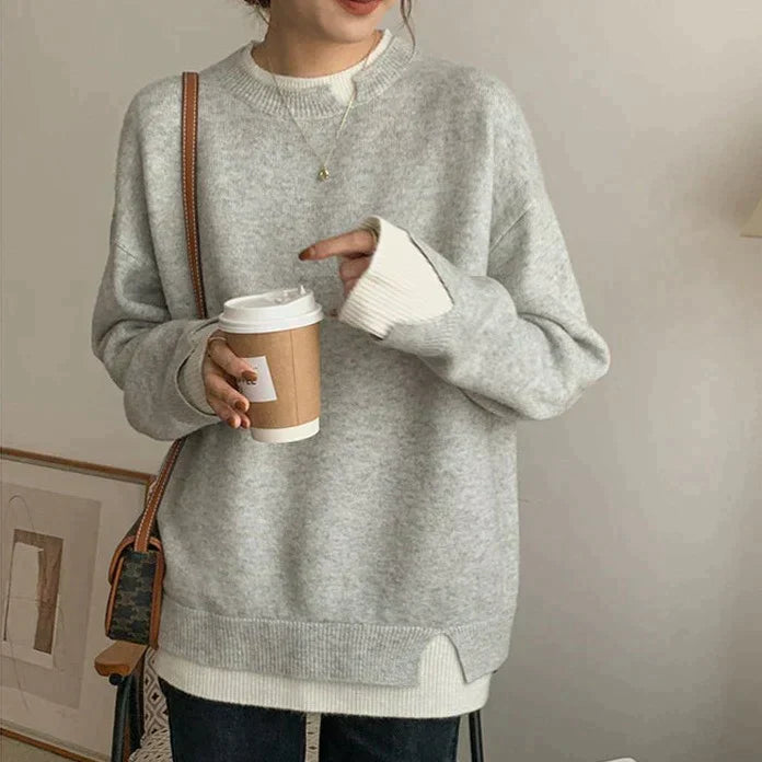 Yevgeniya - Damen-Pullover - Grau-Weiß