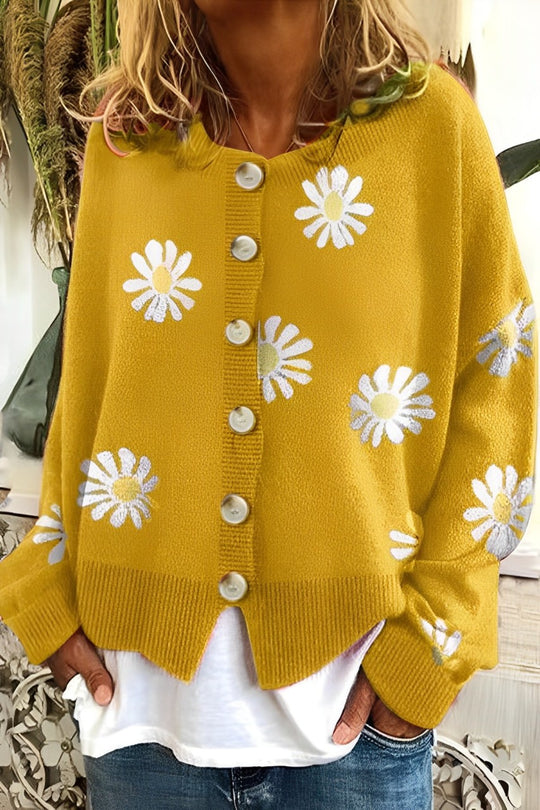 Carmella - Strickpullover mit Blumenmuster und Knöpfen