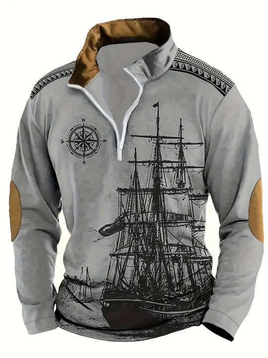 Will - Herren-Henley-Pullover mit Segelboot-Motiv