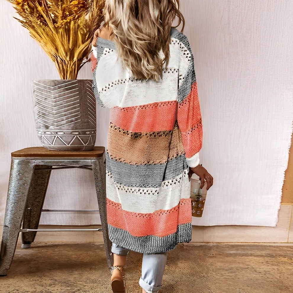 Raschelle - Lange Strickjacke mit Farbblockmuster