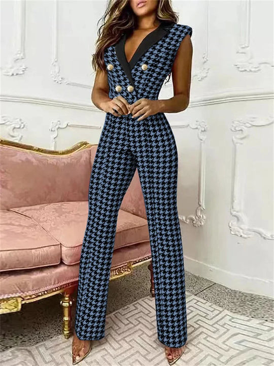 Madeline - Jumpsuit mit V-Ausschnitt und Hahnentrittmuster