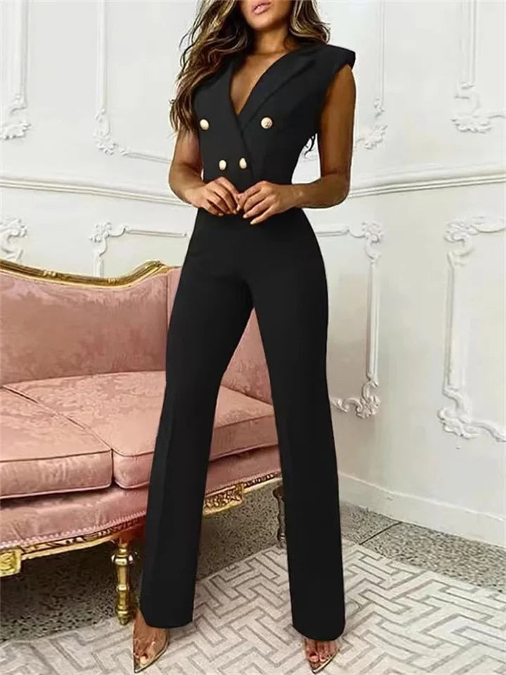 Madeline - Jumpsuit mit V-Ausschnitt und Hahnentrittmuster